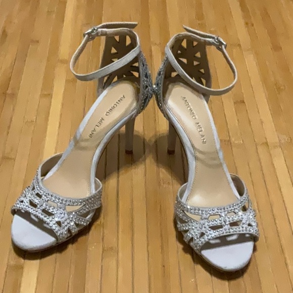 Antonio Melani Light Gray Rhinestone Heels - Picture 2 of 4